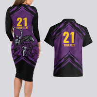 Custom Caribbean Cricket Trinidad and Tobago Cricket Couples Matching Long Sleeve Bodycon Dress and Hawaiian Shirt TKR Champions 2025 Purple Edition - Wonder Print Shop