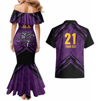 Custom Caribbean Cricket Trinidad and Tobago Cricket Couples Matching Mermaid Dress and Hawaiian Shirt TKR Champions 2025 Purple Edition - Wonder Print Shop