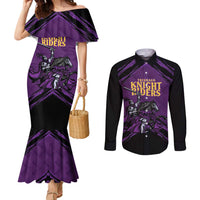 Custom Caribbean Cricket Trinidad and Tobago Cricket Couples Matching Mermaid Dress and Long Sleeve Button Shirt TKR Champions 2025 Purple Edition - Wonder Print Shop