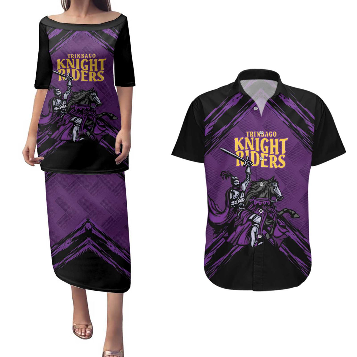 Custom Caribbean Cricket Trinidad and Tobago Cricket Couples Matching Puletasi and Hawaiian Shirt TKR Champions 2025 Purple Edition - Wonder Print Shop