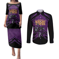 Custom Caribbean Cricket Trinidad and Tobago Cricket Couples Matching Puletasi and Long Sleeve Button Shirt TKR Champions 2025 Purple Edition - Wonder Print Shop