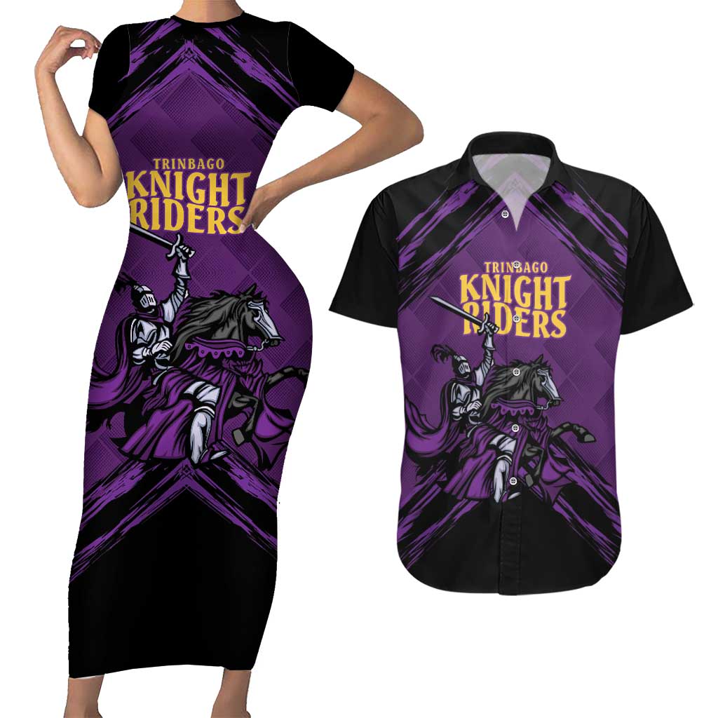 Custom Caribbean Cricket Trinidad and Tobago Cricket Couples Matching Short Sleeve Bodycon Dress and Hawaiian Shirt TKR Champions 2025 Purple Edition - Wonder Print Shop