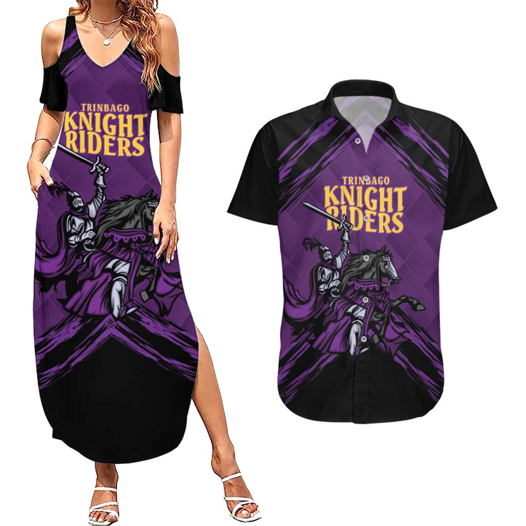 Custom Caribbean Cricket Trinidad and Tobago Cricket Couples Matching Summer Maxi Dress and Hawaiian Shirt TKR Champions 2025 Purple Edition - Wonder Print Shop