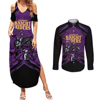 Custom Caribbean Cricket Trinidad and Tobago Cricket Couples Matching Summer Maxi Dress and Long Sleeve Button Shirt TKR Champions 2025 Purple Edition - Wonder Print Shop