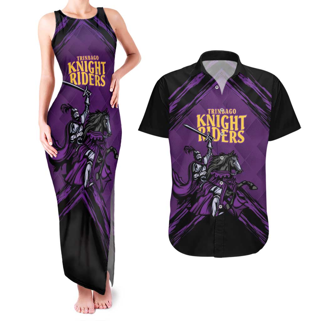 Custom Caribbean Cricket Trinidad and Tobago Cricket Couples Matching Tank Maxi Dress and Hawaiian Shirt TKR Champions 2025 Purple Edition - Wonder Print Shop