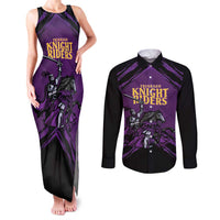 Custom Caribbean Cricket Trinidad and Tobago Cricket Couples Matching Tank Maxi Dress and Long Sleeve Button Shirt TKR Champions 2025 Purple Edition - Wonder Print Shop