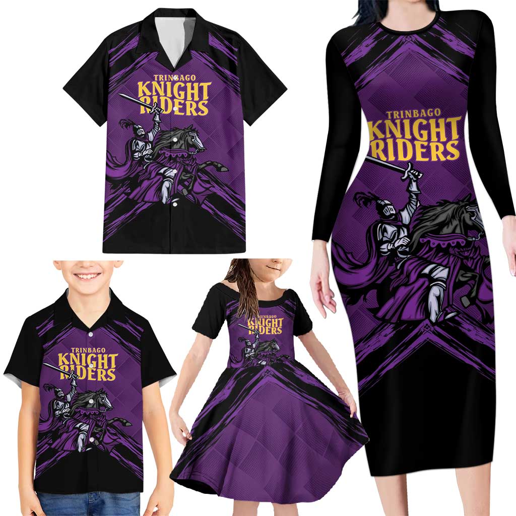 Custom Caribbean Cricket Trinidad and Tobago Cricket Family Matching Long Sleeve Bodycon Dress and Hawaiian Shirt TKR Champions 2025 Purple Edition - Wonder Print Shop