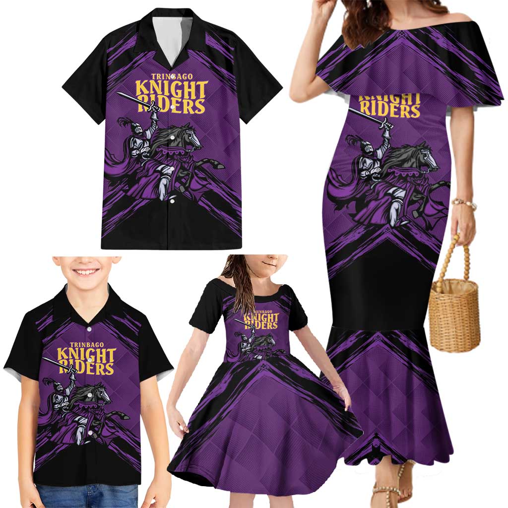 Custom Caribbean Cricket Trinidad and Tobago Cricket Family Matching Mermaid Dress and Hawaiian Shirt TKR Champions 2025 Purple Edition - Wonder Print Shop