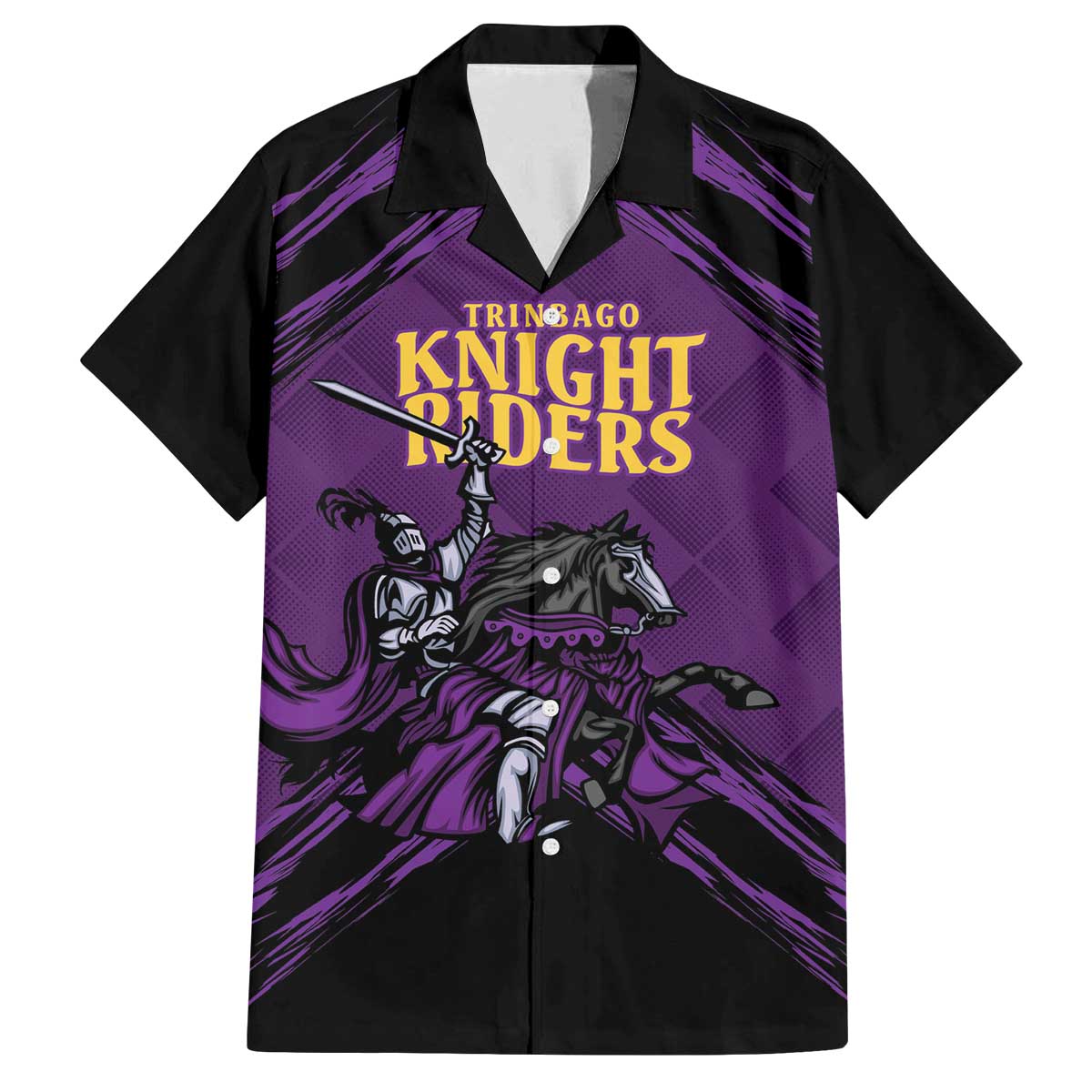 Custom Caribbean Cricket Trinidad and Tobago Cricket Family Matching Off The Shoulder Long Sleeve Dress and Hawaiian Shirt TKR Champions 2025 Purple Edition - Wonder Print Shop