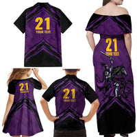 Custom Caribbean Cricket Trinidad and Tobago Cricket Family Matching Off Shoulder Maxi Dress and Hawaiian Shirt TKR Champions 2025 Purple Edition - Wonder Print Shop