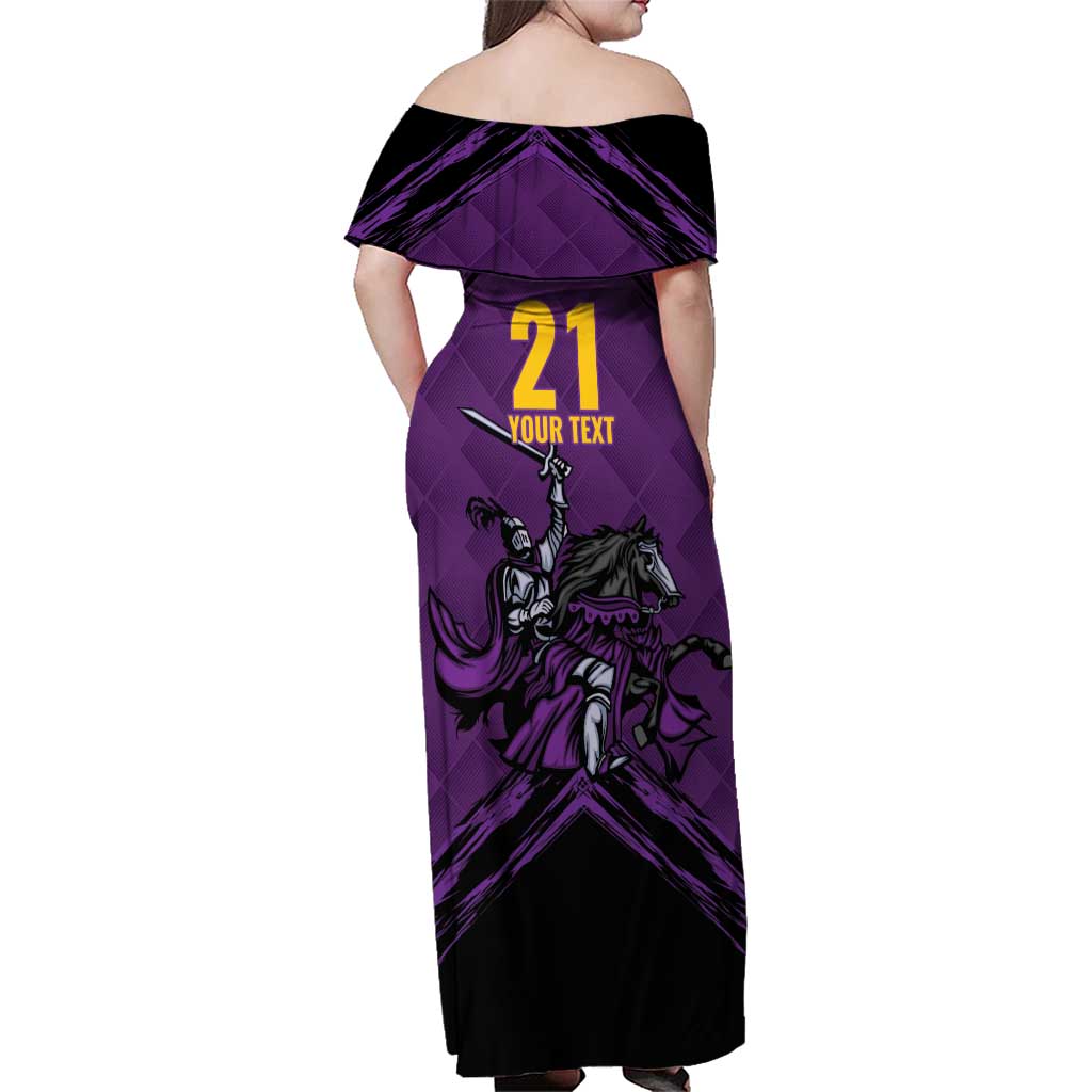 Custom Caribbean Cricket Trinidad and Tobago Cricket Family Matching Off Shoulder Maxi Dress and Hawaiian Shirt TKR Champions 2025 Purple Edition - Wonder Print Shop