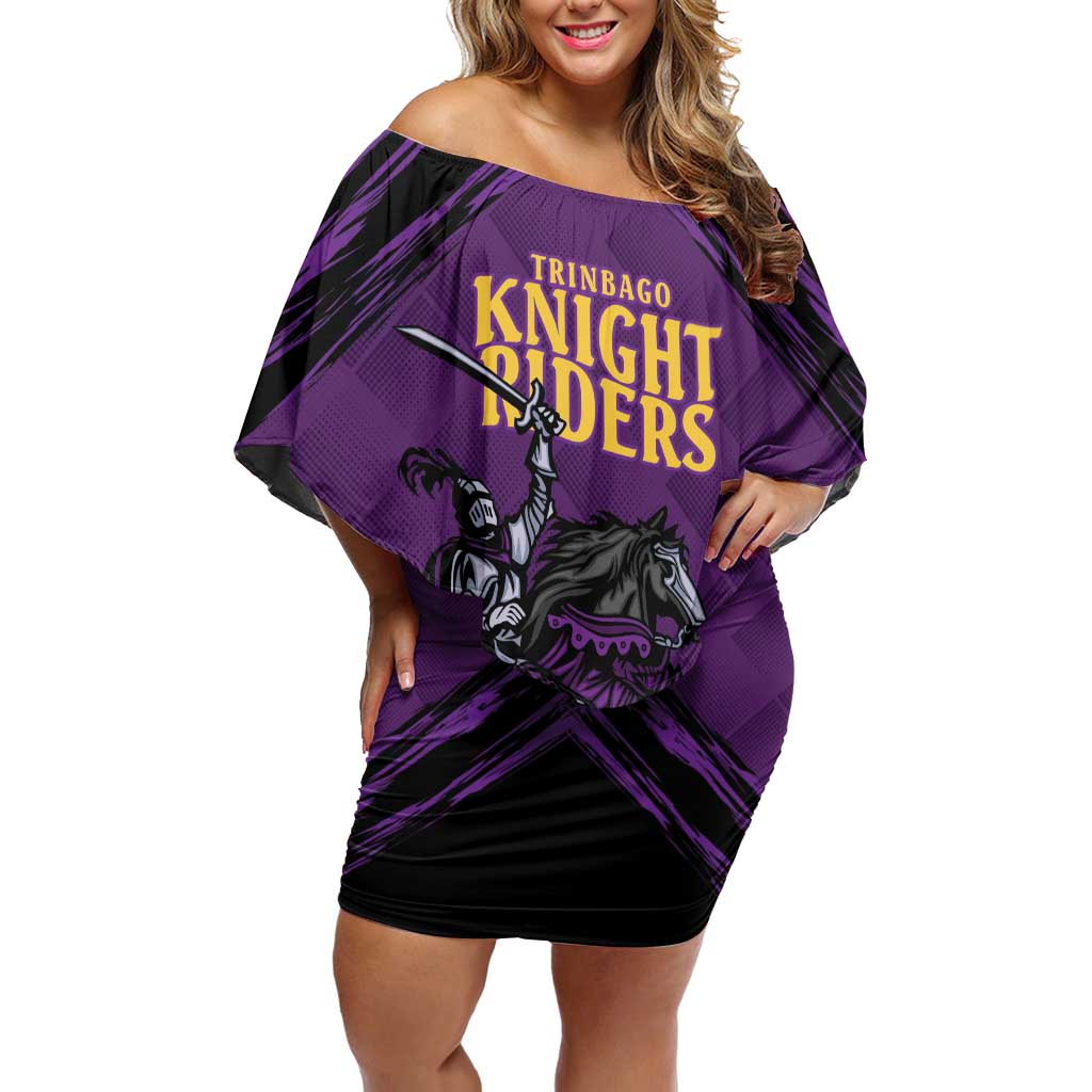 Custom Caribbean Cricket Trinidad and Tobago Cricket Family Matching Off Shoulder Short Dress and Hawaiian Shirt TKR Champions 2025 Purple Edition - Wonder Print Shop