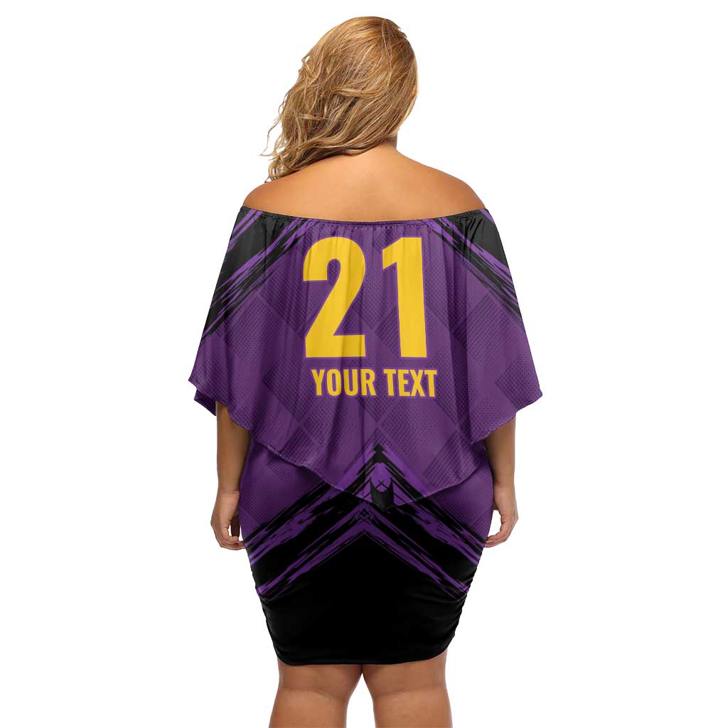 Custom Caribbean Cricket Trinidad and Tobago Cricket Family Matching Off Shoulder Short Dress and Hawaiian Shirt TKR Champions 2025 Purple Edition - Wonder Print Shop