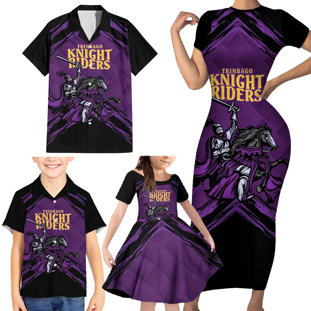 Custom Caribbean Cricket Trinidad and Tobago Cricket Family Matching Short Sleeve Bodycon Dress and Hawaiian Shirt TKR Champions 2025 Purple Edition - Wonder Print Shop