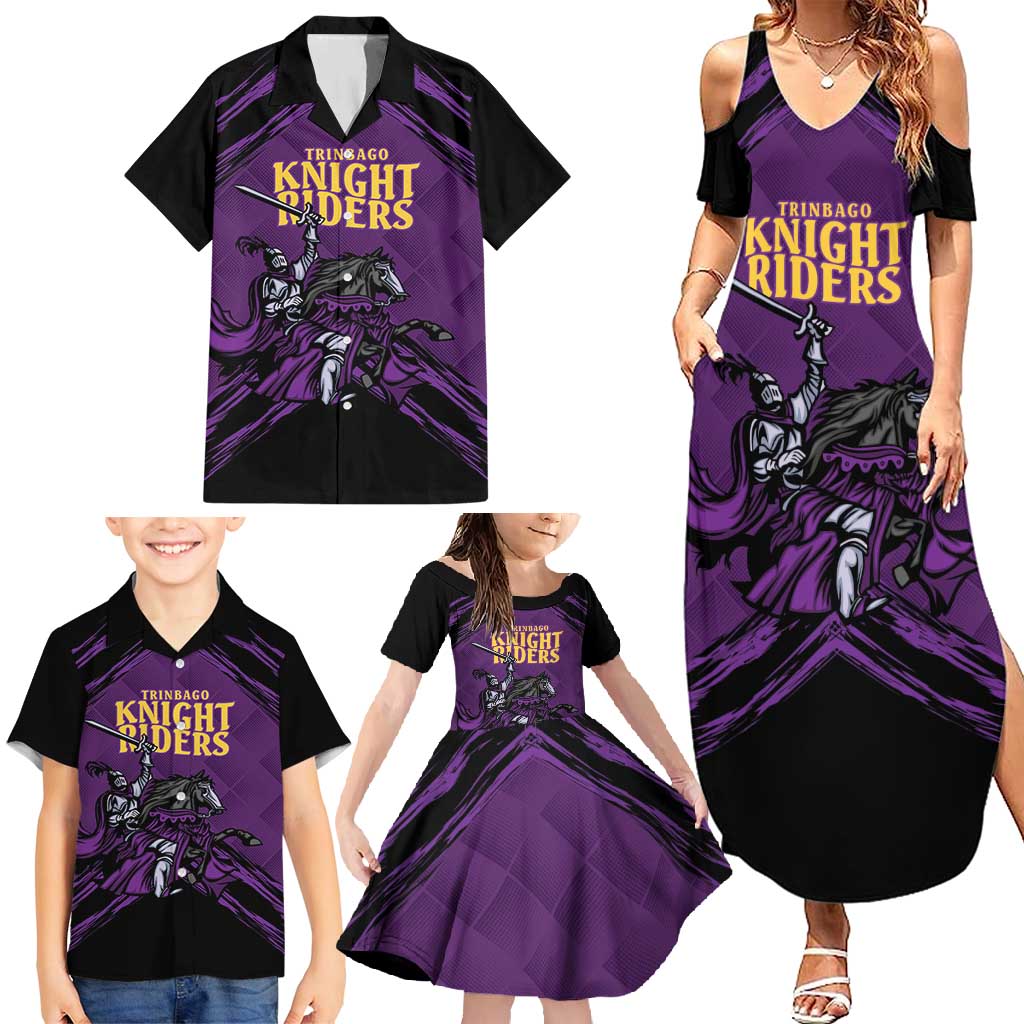 Custom Caribbean Cricket Trinidad and Tobago Cricket Family Matching Summer Maxi Dress and Hawaiian Shirt TKR Champions 2025 Purple Edition - Wonder Print Shop