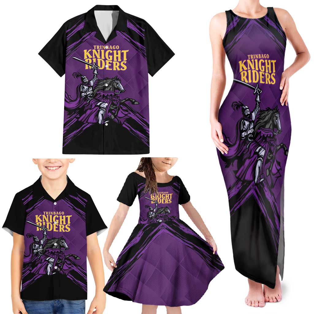 Custom Caribbean Cricket Trinidad and Tobago Cricket Family Matching Tank Maxi Dress and Hawaiian Shirt TKR Champions 2025 Purple Edition - Wonder Print Shop