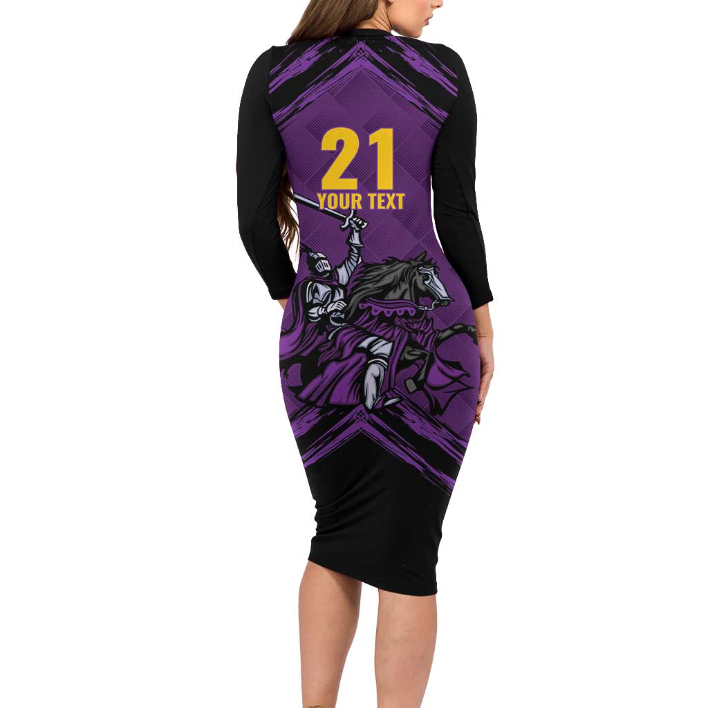 Custom Caribbean Cricket Trinidad and Tobago Cricket Long Sleeve Bodycon Dress TKR Champions 2025 Purple Edition - Wonder Print Shop