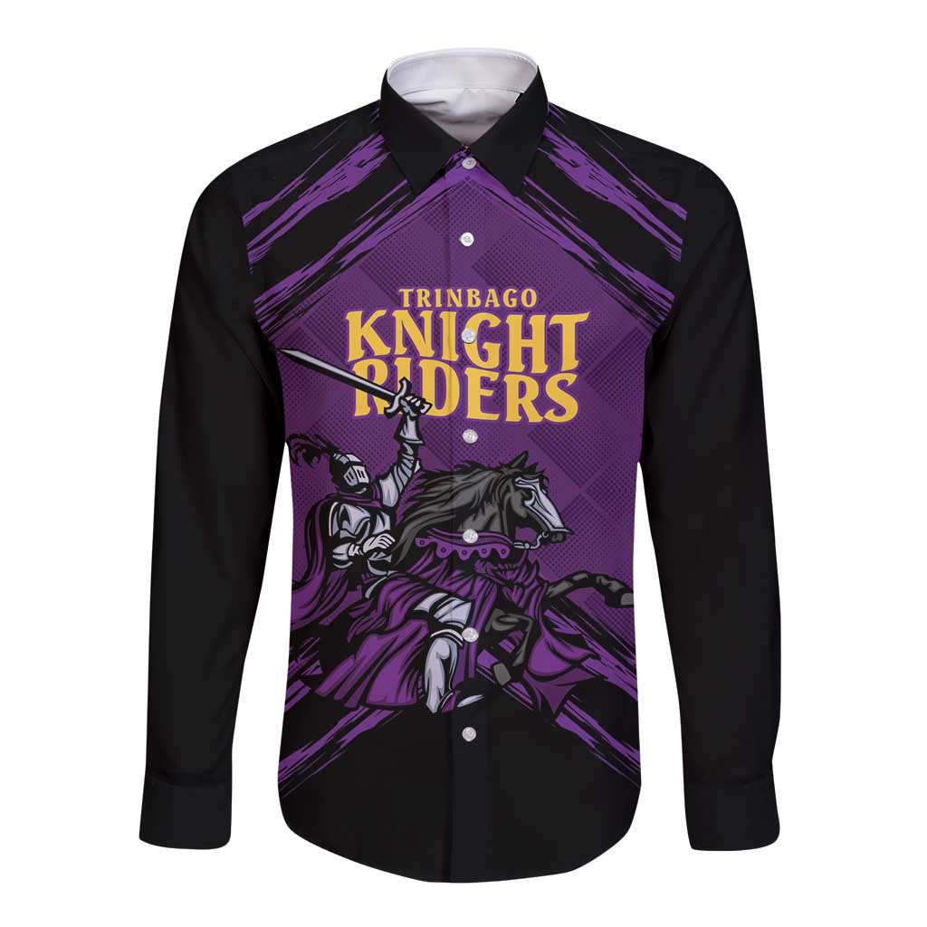 Custom Caribbean Cricket Trinidad and Tobago Cricket Long Sleeve Button Shirt TKR Champions 2025 Purple Edition - Wonder Print Shop