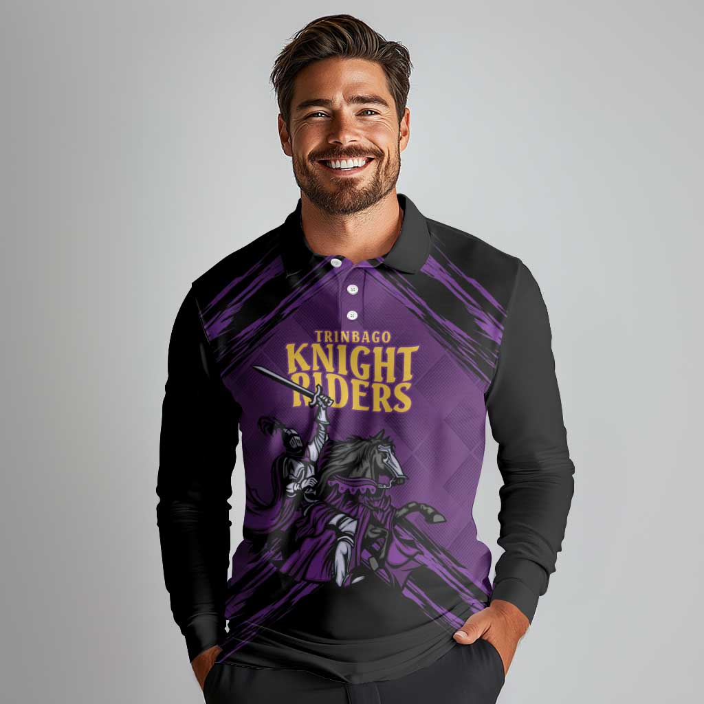 Custom Caribbean Cricket Trinidad and Tobago Cricket Long Sleeve Polo Shirt TKR Champions 2025 Purple Edition - Wonder Print Shop