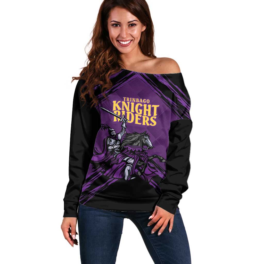 Custom Caribbean Cricket Trinidad and Tobago Cricket Off Shoulder Sweater TKR Champions 2025 Purple Edition - Wonder Print Shop