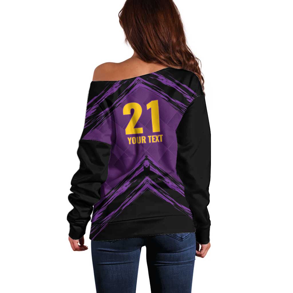Custom Caribbean Cricket Trinidad and Tobago Cricket Off Shoulder Sweater TKR Champions 2025 Purple Edition - Wonder Print Shop