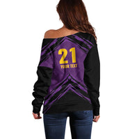 Custom Caribbean Cricket Trinidad and Tobago Cricket Off Shoulder Sweater TKR Champions 2025 Purple Edition - Wonder Print Shop