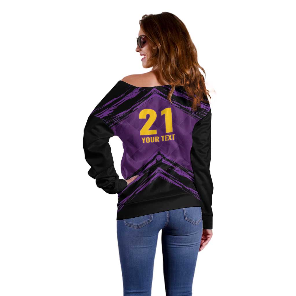 Custom Caribbean Cricket Trinidad and Tobago Cricket Off Shoulder Sweater TKR Champions 2025 Purple Edition - Wonder Print Shop
