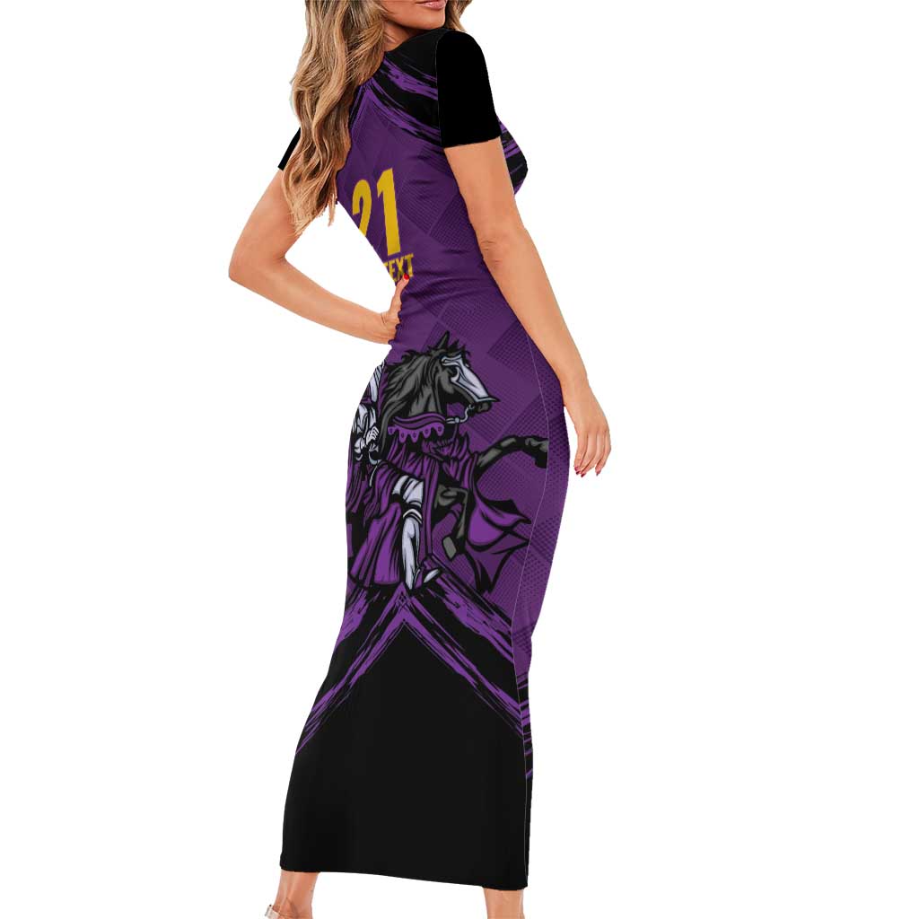 Custom Caribbean Cricket Trinidad and Tobago Cricket Short Sleeve Bodycon Dress TKR Champions 2025 Purple Edition - Wonder Print Shop