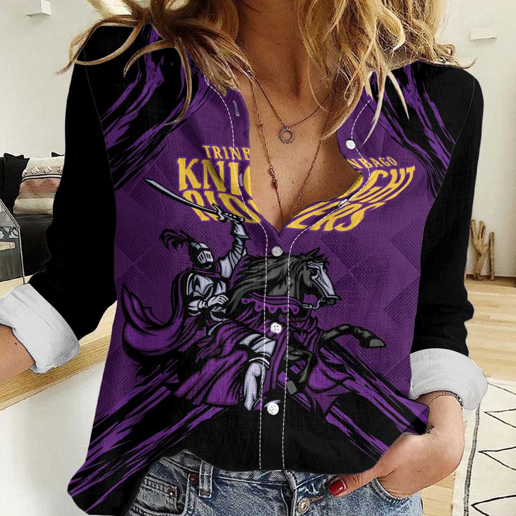 Custom Caribbean Cricket Trinidad and Tobago Cricket Women Casual Shirt TKR Champions 2025 Purple Edition - Wonder Print Shop
