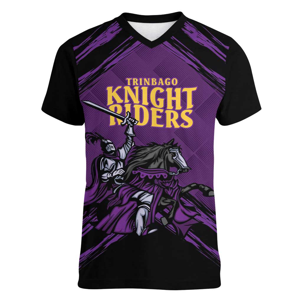Custom Caribbean Cricket Trinidad and Tobago Cricket Women V-Neck T-Shirt TKR Champions 2025 Purple Edition - Wonder Print Shop