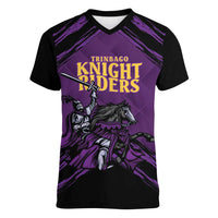Custom Caribbean Cricket Trinidad and Tobago Cricket Women V-Neck T-Shirt TKR Champions 2025 Purple Edition - Wonder Print Shop