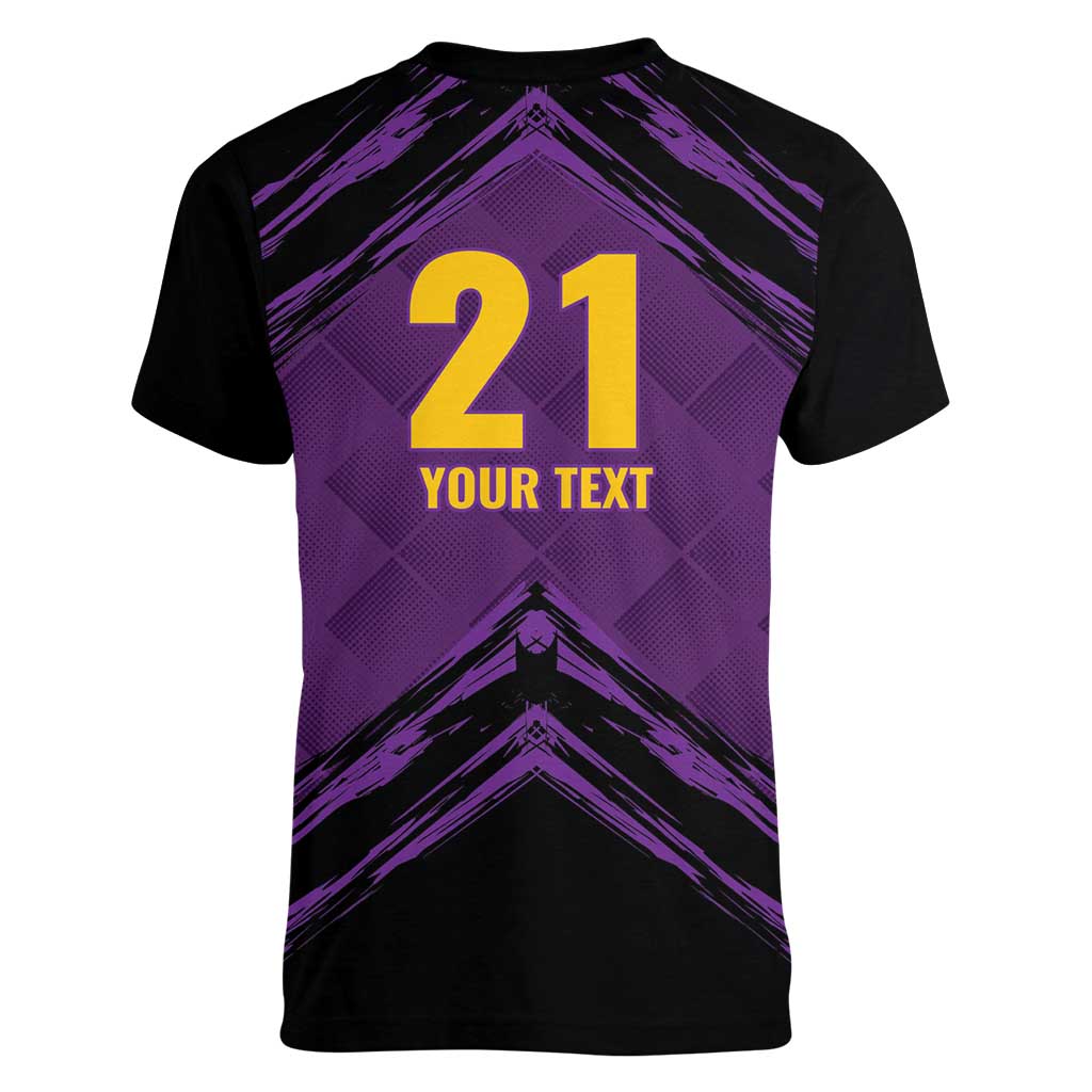 Custom Caribbean Cricket Trinidad and Tobago Cricket Women V-Neck T-Shirt TKR Champions 2025 Purple Edition - Wonder Print Shop