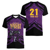 Custom Caribbean Cricket Trinidad and Tobago Cricket Women V-Neck T-Shirt TKR Champions 2025 Purple Edition - Wonder Print Shop