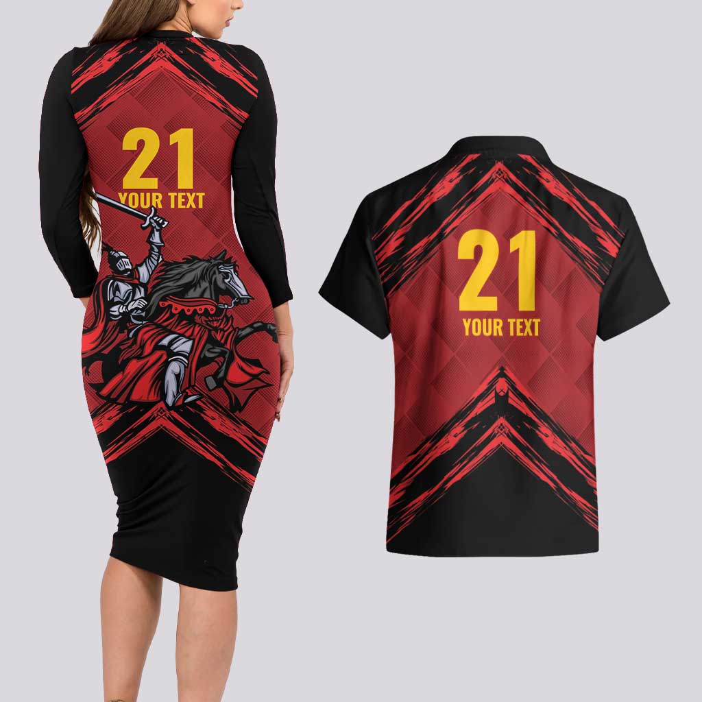 Custom Caribbean Cricket Trinidad and Tobago Cricket Couples Matching Long Sleeve Bodycon Dress and Hawaiian Shirt TKR Champions 2025 Red Edition - Wonder Print Shop