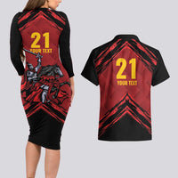 Custom Caribbean Cricket Trinidad and Tobago Cricket Couples Matching Long Sleeve Bodycon Dress and Hawaiian Shirt TKR Champions 2025 Red Edition - Wonder Print Shop