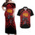 Custom Caribbean Cricket Trinidad and Tobago Cricket Couples Matching Off Shoulder Maxi Dress and Hawaiian Shirt TKR Champions 2025 Red Edition - Wonder Print Shop
