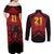 Custom Caribbean Cricket Trinidad and Tobago Cricket Couples Matching Off Shoulder Maxi Dress and Long Sleeve Button Shirt TKR Champions 2025 Red Edition - Wonder Print Shop