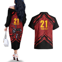 Custom Caribbean Cricket Trinidad and Tobago Cricket Couples Matching Off The Shoulder Long Sleeve Dress and Hawaiian Shirt TKR Champions 2025 Red Edition - Wonder Print Shop
