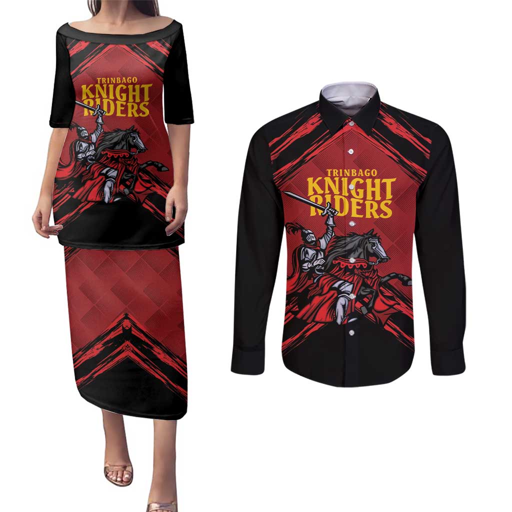 Custom Caribbean Cricket Trinidad and Tobago Cricket Couples Matching Puletasi and Long Sleeve Button Shirt TKR Champions 2025 Red Edition - Wonder Print Shop