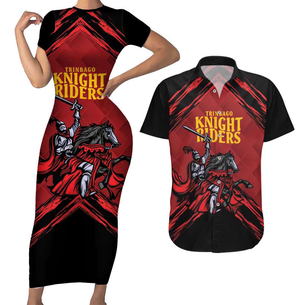 Custom Caribbean Cricket Trinidad and Tobago Cricket Couples Matching Short Sleeve Bodycon Dress and Hawaiian Shirt TKR Champions 2025 Red Edition - Wonder Print Shop