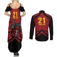Custom Caribbean Cricket Trinidad and Tobago Cricket Couples Matching Summer Maxi Dress and Long Sleeve Button Shirt TKR Champions 2025 Red Edition - Wonder Print Shop