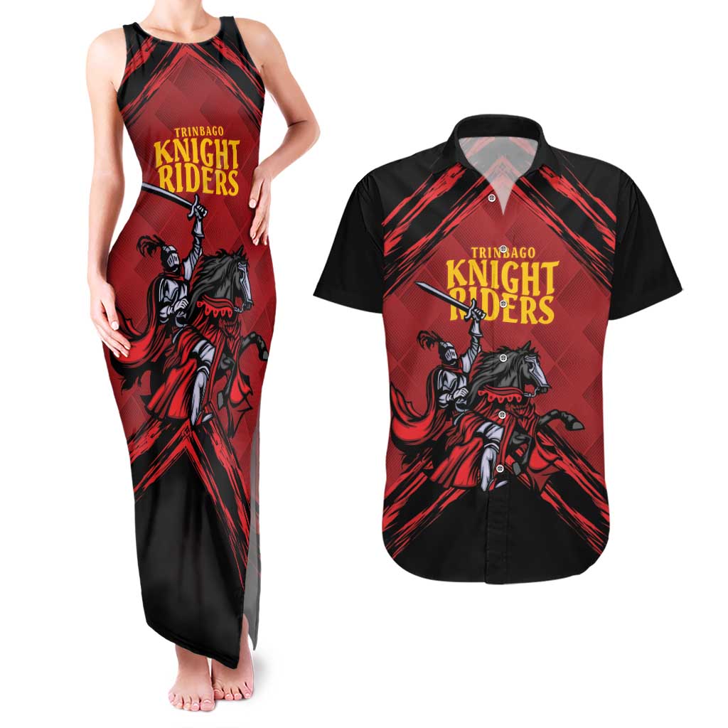 Custom Caribbean Cricket Trinidad and Tobago Cricket Couples Matching Tank Maxi Dress and Hawaiian Shirt TKR Champions 2025 Red Edition - Wonder Print Shop