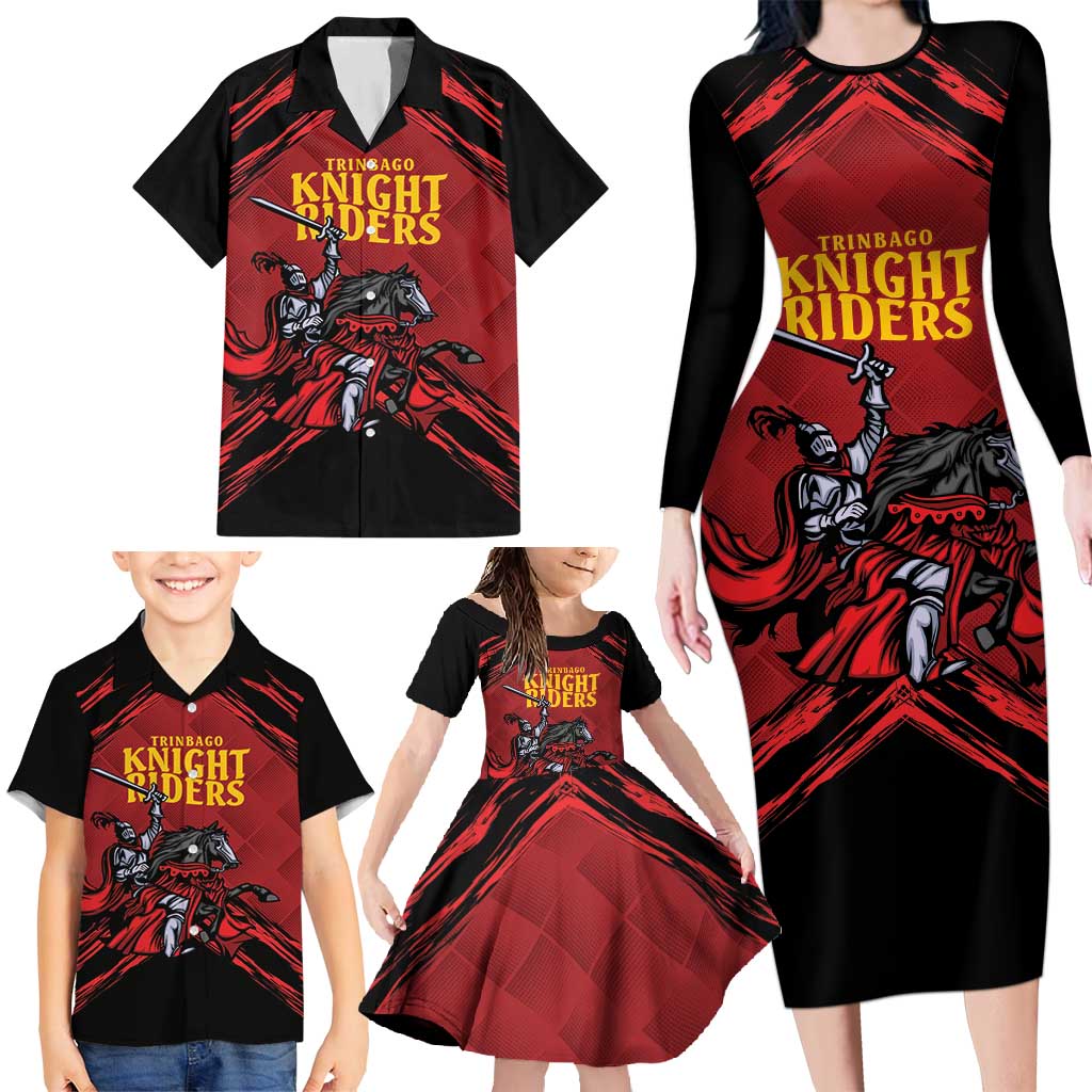 Custom Caribbean Cricket Trinidad and Tobago Cricket Family Matching Long Sleeve Bodycon Dress and Hawaiian Shirt TKR Champions 2025 Red Edition - Wonder Print Shop