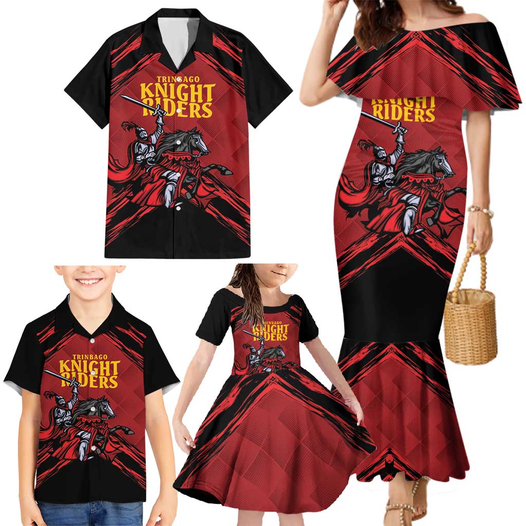 Custom Caribbean Cricket Trinidad and Tobago Cricket Family Matching Mermaid Dress and Hawaiian Shirt TKR Champions 2025 Red Edition - Wonder Print Shop