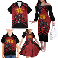 Custom Caribbean Cricket Trinidad and Tobago Cricket Family Matching Off The Shoulder Long Sleeve Dress and Hawaiian Shirt TKR Champions 2025 Red Edition - Wonder Print Shop