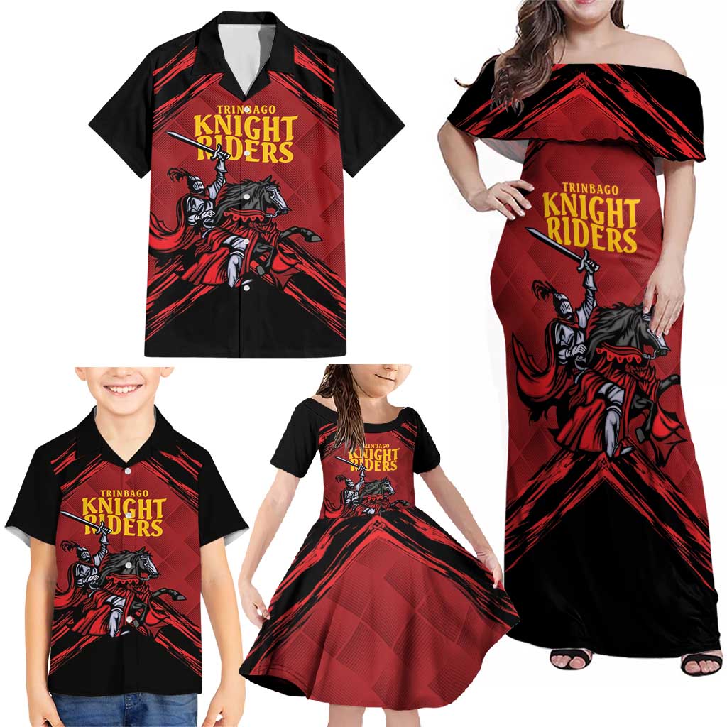 Custom Caribbean Cricket Trinidad and Tobago Cricket Family Matching Off Shoulder Maxi Dress and Hawaiian Shirt TKR Champions 2025 Red Edition - Wonder Print Shop