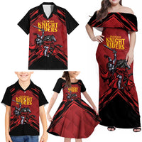 Custom Caribbean Cricket Trinidad and Tobago Cricket Family Matching Off Shoulder Maxi Dress and Hawaiian Shirt TKR Champions 2025 Red Edition - Wonder Print Shop
