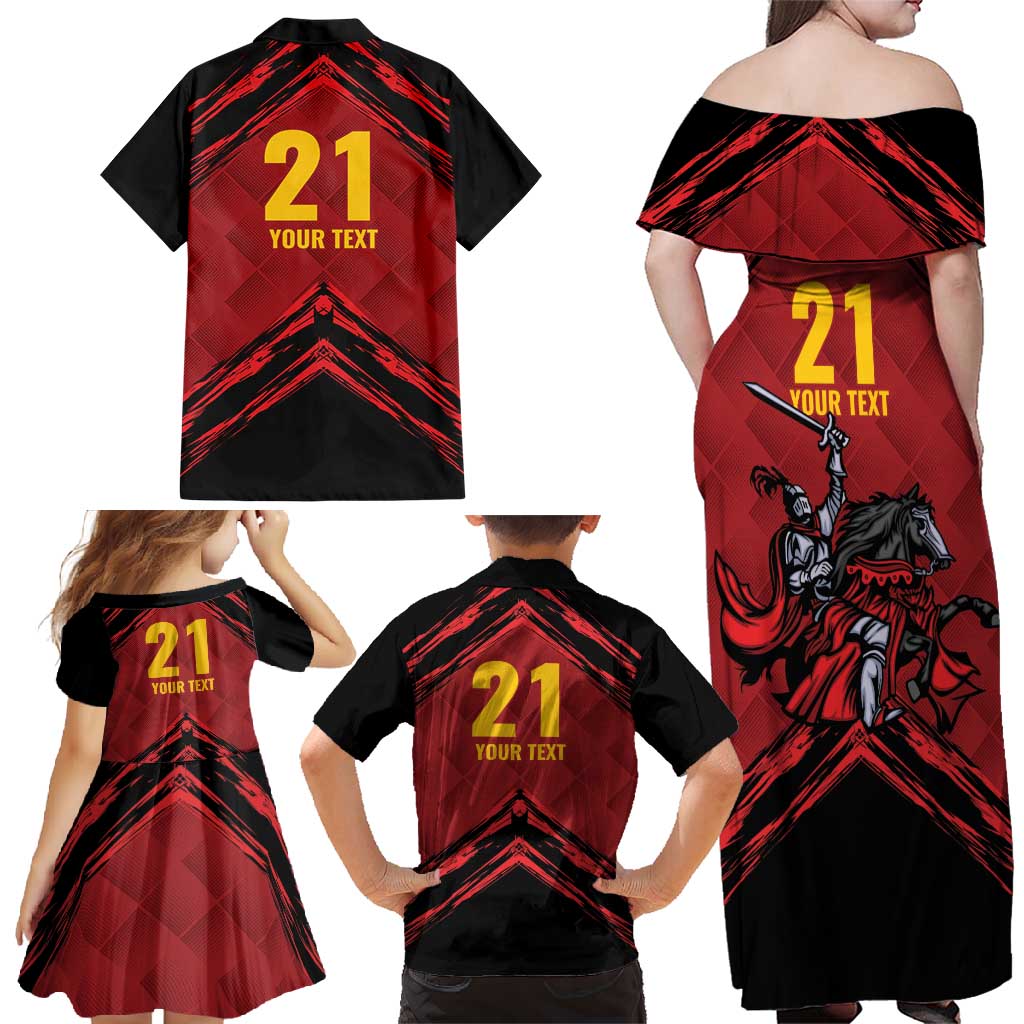 Custom Caribbean Cricket Trinidad and Tobago Cricket Family Matching Off Shoulder Maxi Dress and Hawaiian Shirt TKR Champions 2025 Red Edition - Wonder Print Shop