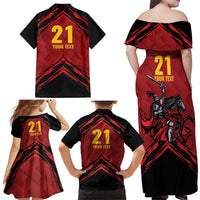 Custom Caribbean Cricket Trinidad and Tobago Cricket Family Matching Off Shoulder Maxi Dress and Hawaiian Shirt TKR Champions 2025 Red Edition - Wonder Print Shop