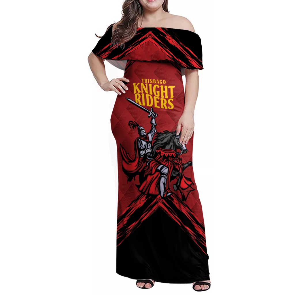 Custom Caribbean Cricket Trinidad and Tobago Cricket Family Matching Off Shoulder Maxi Dress and Hawaiian Shirt TKR Champions 2025 Red Edition - Wonder Print Shop